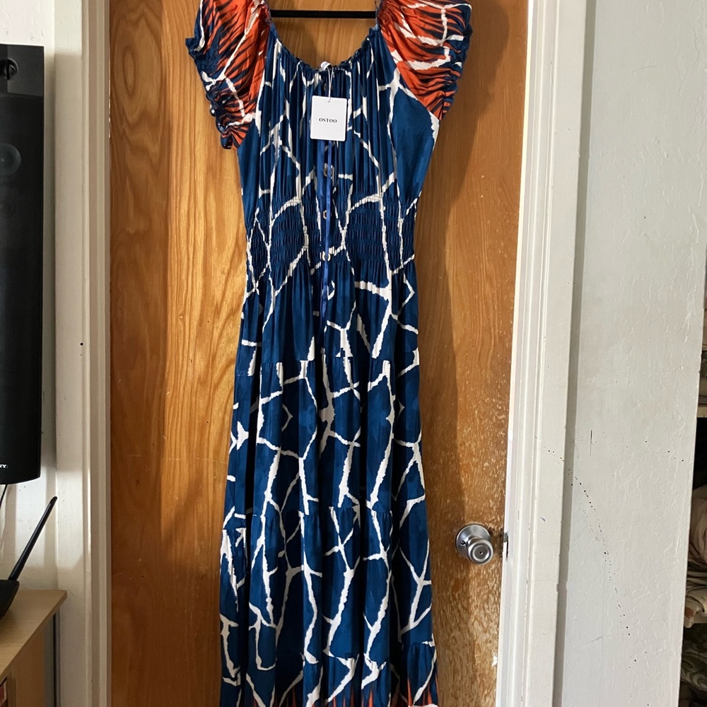 Ostoo Vibrant Blue and Orange Maxi Dress